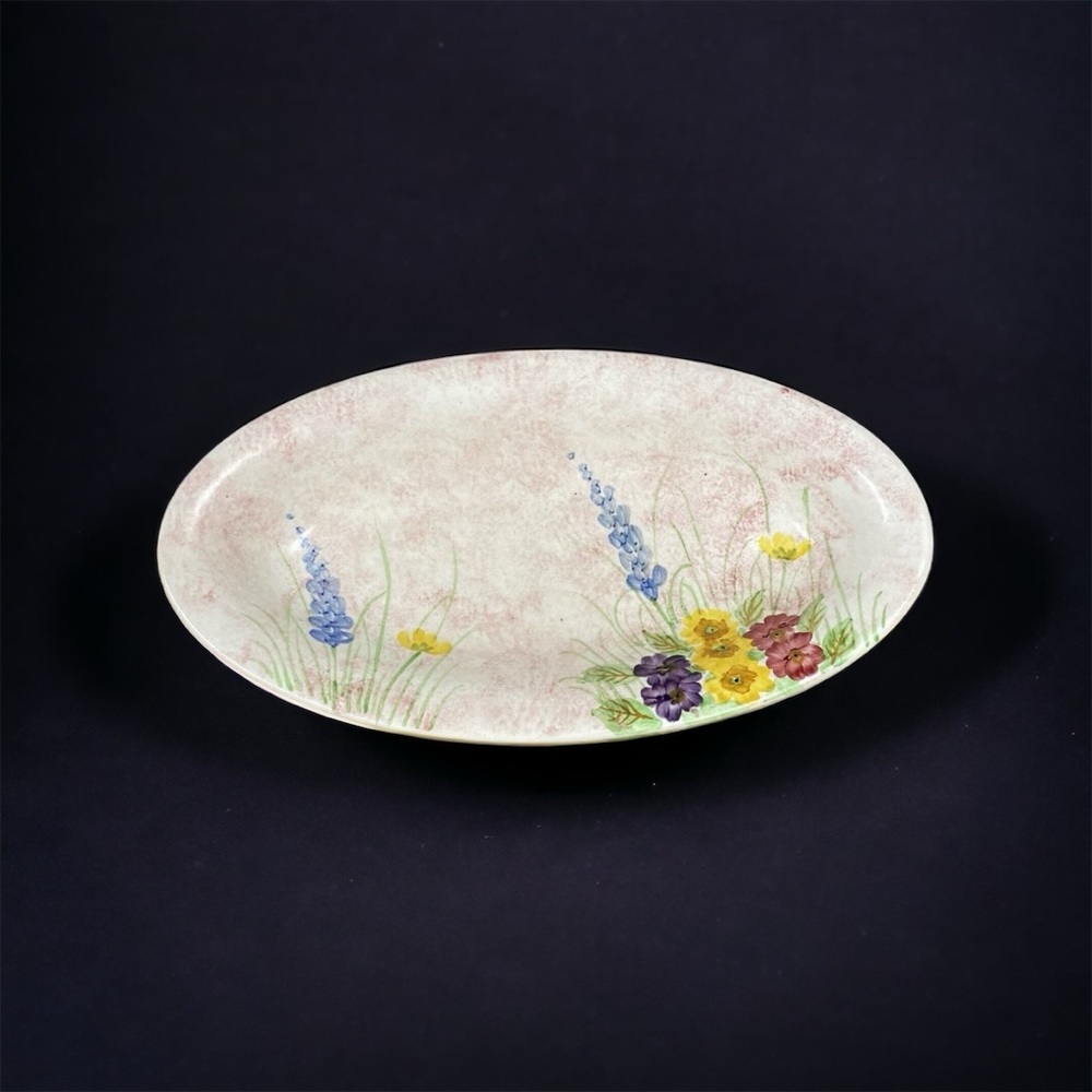 E Radford England Floral Oval Dish Serving Platter Flowers Hand Painted Vintage